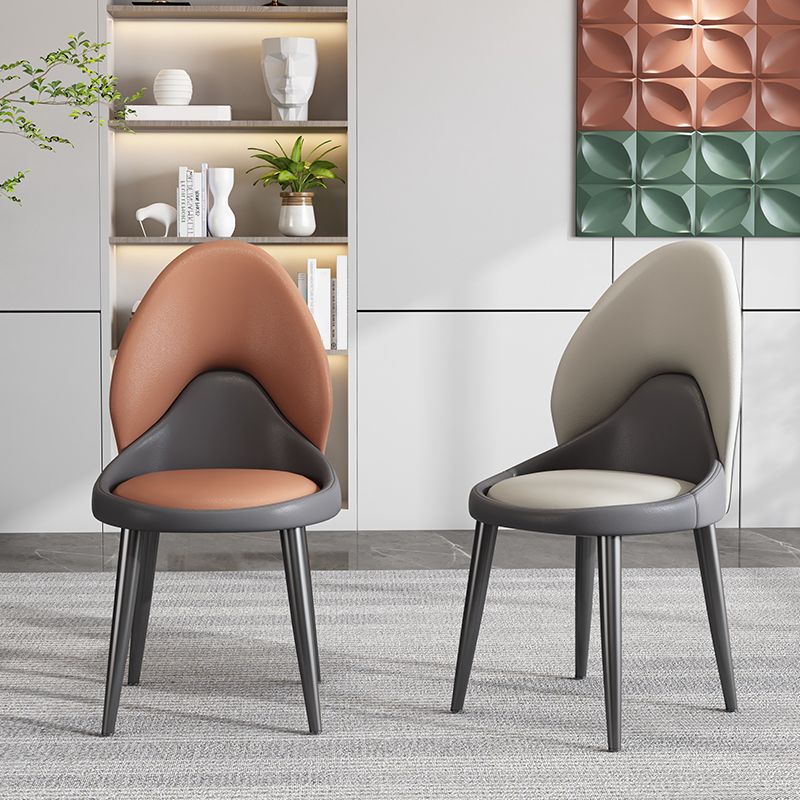 Chaise d'appoint de style moderne, chaise de salle à manger rembourrée en métal à dossier solide (Ensemble de 2)