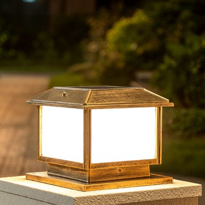 Rectangle Shape Metal Outdoor Lamp Modern Style 1-Light Solar Pillar Light