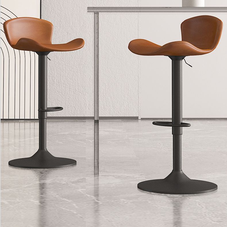 Faux Leather Adjustable Height Swivel Armless Bar Stool with Footrest