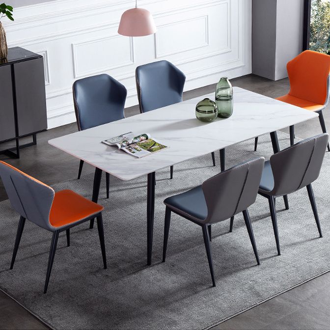 Mesa de comedor de estilo industrial rectangular de 4 patas, mesa fija de piedra sinterizada para cocina