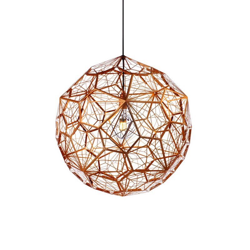 12"/16"/19.5"W Faceted Globe Pendant Lighting Contemporary Metal 1 Light Rose Gold Hanging Ceiling Light