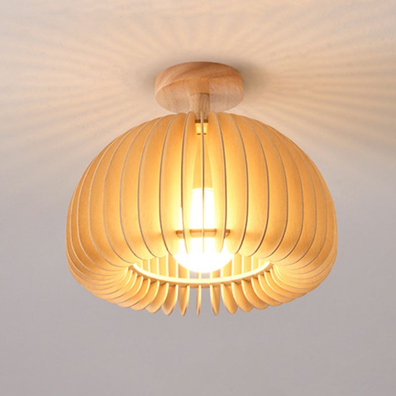 1-Light Ceiling Light Modern Ceiling Mount Light with Wood Shade for Aisle