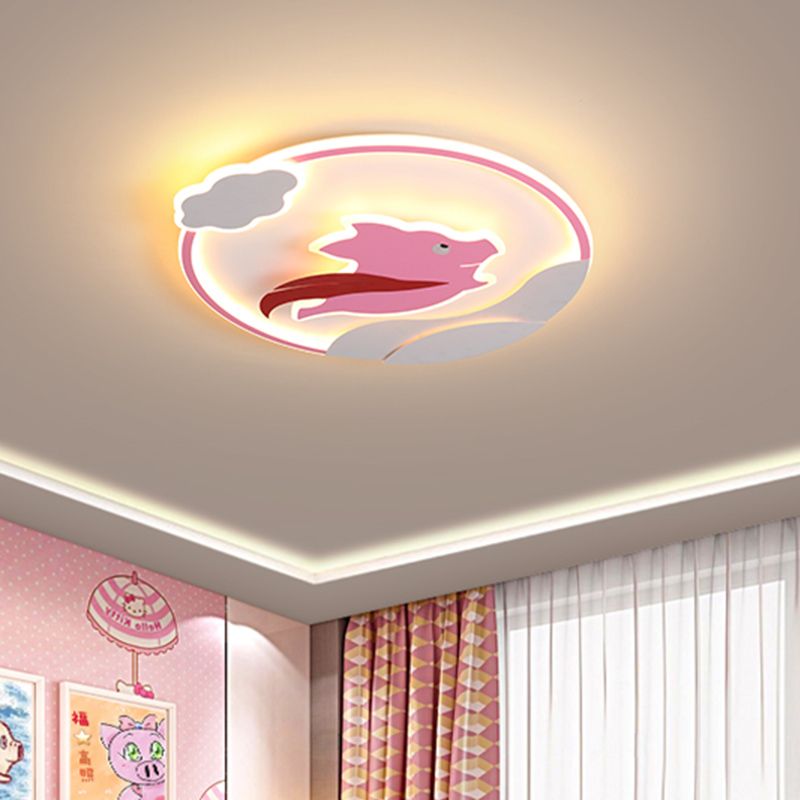 Super Pig Ultrathin Ceiling Flush Cartoon Acrylic Pink LED Flush Mount Lamp in Warm/White Light