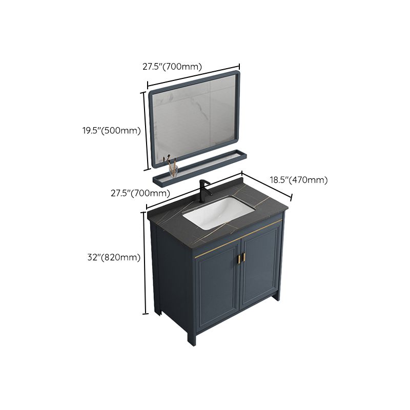 Blue Bathroom Vanity Metal Frame Single Sink Rectangle Mirror Bath Vanity with 2 Doors