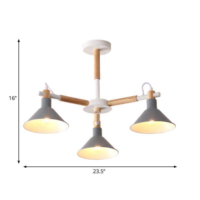 Macaroon Horn Shape Pendant Lights 3 Bulbs Metal and wooden Hanging Light Fixture for Dining Room Kid Bedroom