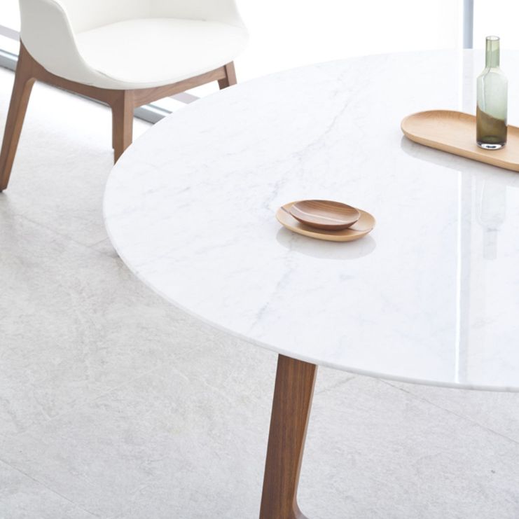 Solid Wood Sled Base Table Modern Round Dining Site Table with Stone Top