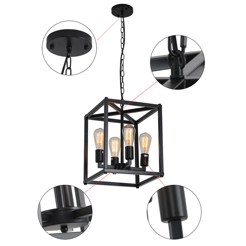 Lámpara colgante de jaula negra Arenista colgante de metal retro industrial en forma cuadrada