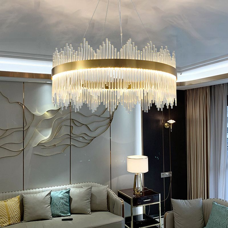Modern Simplicity Drum Pendant Chandelier Clear Crystal Glass Hanging Light Fixture for Living Room