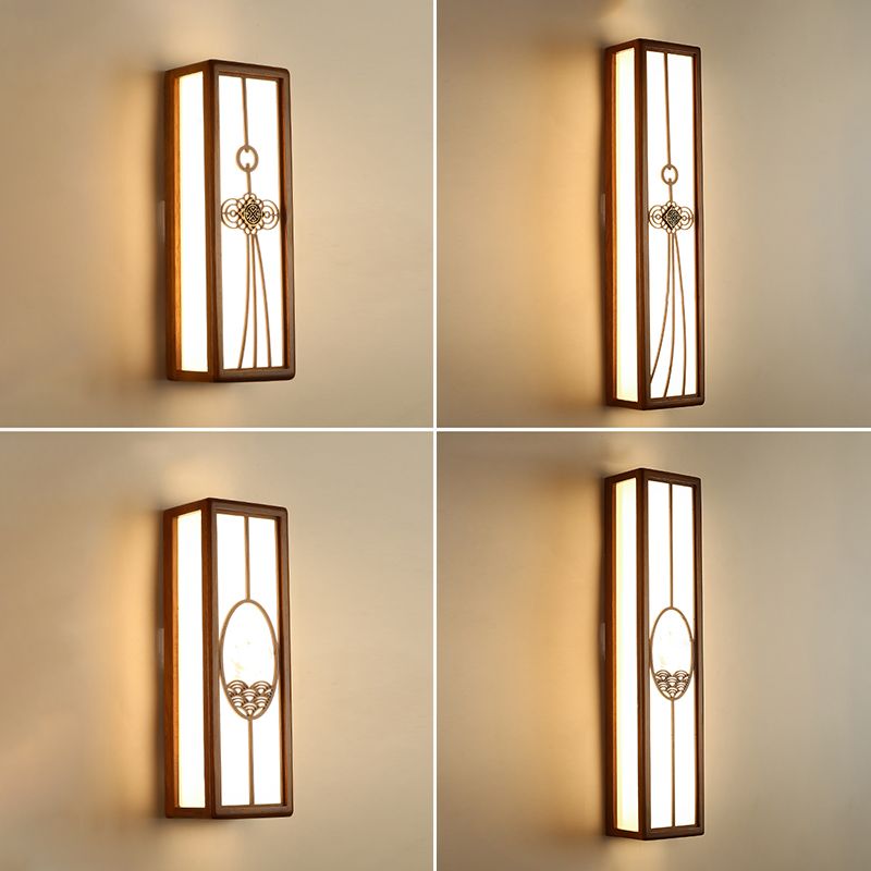 Modern Style Rectangular Shape Wall Sconce Wood 1 Light Sconces for Living Room