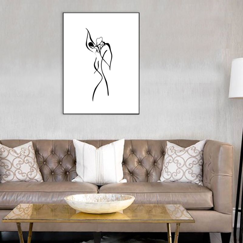 Figure Line Drawing Art Print Black and White Canvas Wall Decor for Home, Texture