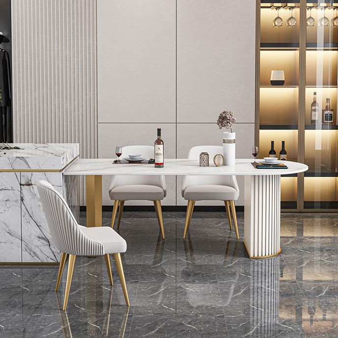 Luxury Sintered Stone Kitchen Table Free Form Double Base Table