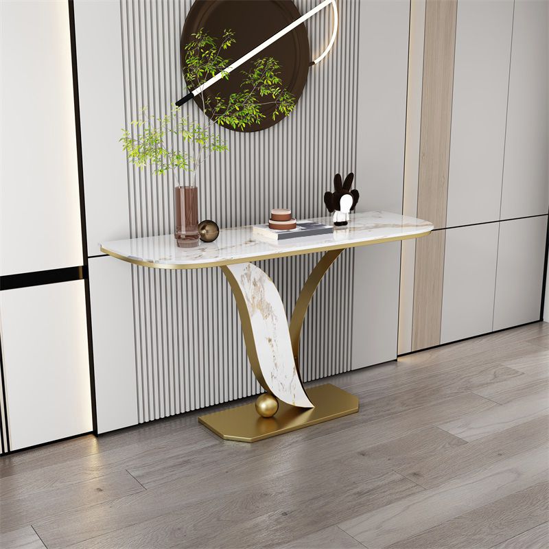 Half Moon Stone Console Table Stain Resistant  Console Table,Scratch Resistant Sofa Table