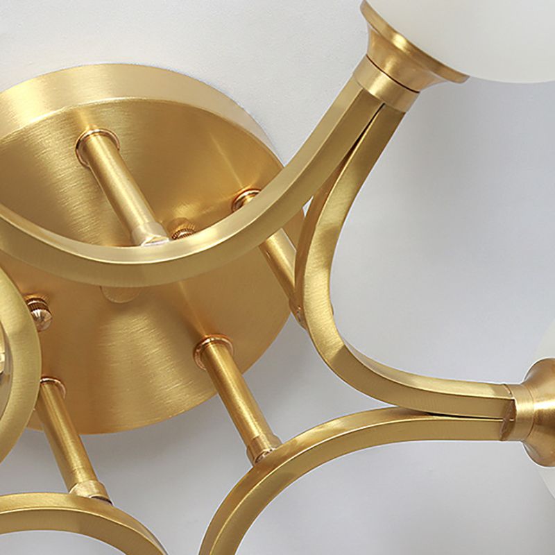 Sphere Bedroom Semi Flush Mount Light Glass Nordic Style Ceiling Light in Gold