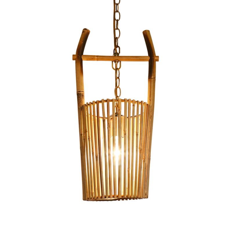 1 cabeza de restaurante iluminación colgante con cubo de tono de bambú lodoso lámpara de techo beige