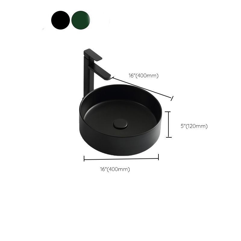 Modern Vessel Bathroom Sink Round Porcelain with Pop-Up Drain Basin Sink