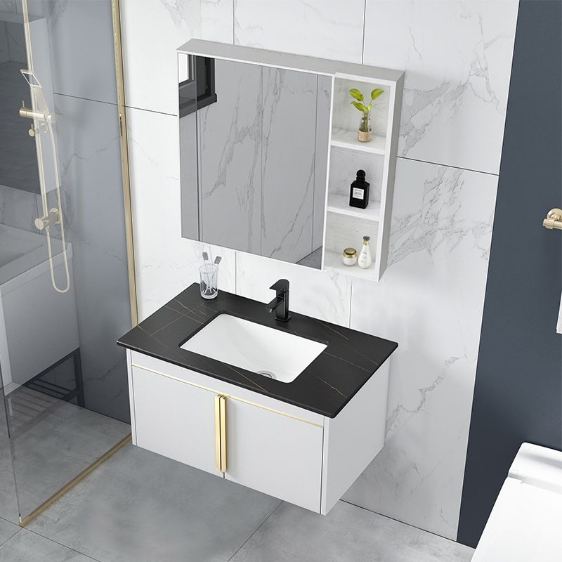 Rectangular Contemporary Bathroom Vanity Set Stainless Steel Sink Cabinet