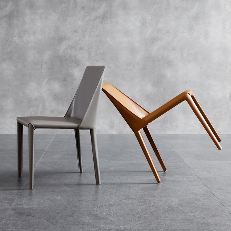 Contemporary Leather Dining Side Chairs Armless Solid Back Chair