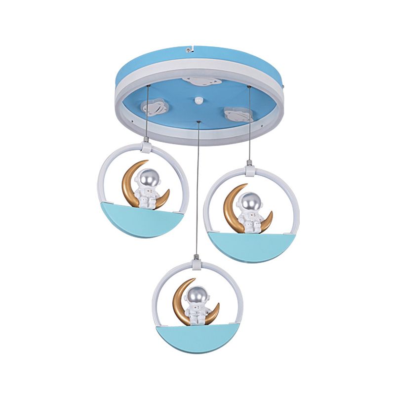 Kids Style 3-Bulb LED Flush Light Gold/Silver Draping Spaceman Sitting On The Moon Ceiling Mount Lamp with Acrylic Shade