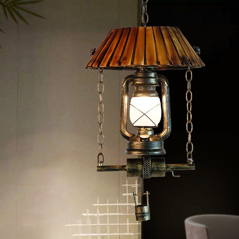 Luce a soffitto a sospensione Lantern Luce vintage e ferro singola lampadina marrone lampada appesa per interno