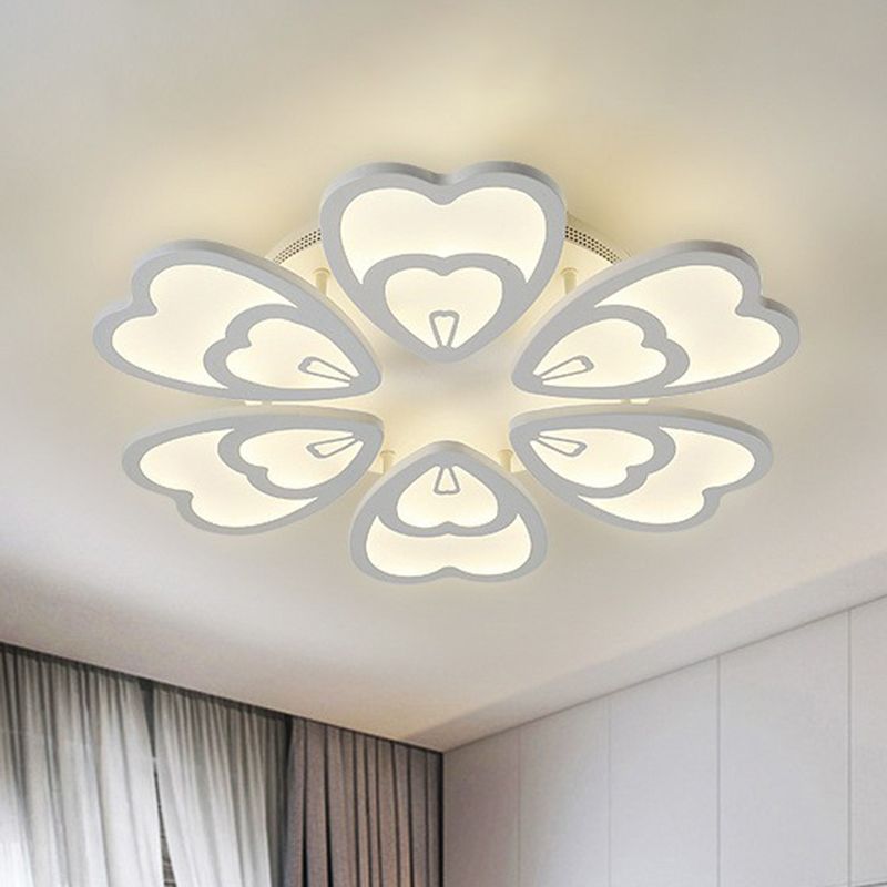Flower Acrylic Flush Mount Light Contemporary White LED Semi Flush Ceiling Light for Living Room