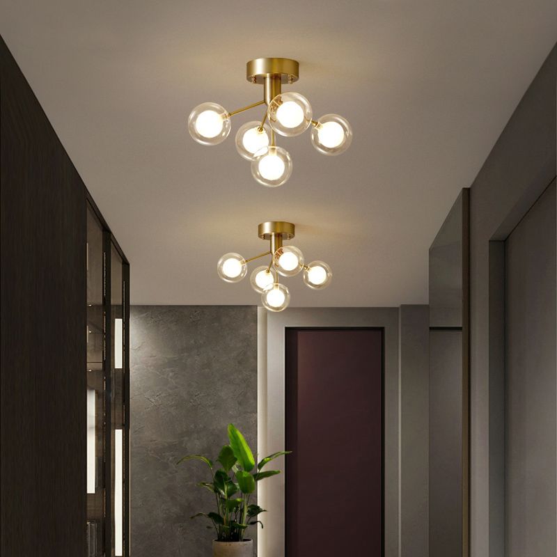 Lámpara molecular semi empotrada modernista de doble vidrio, 5 luces, cerca del techo, para pasillo