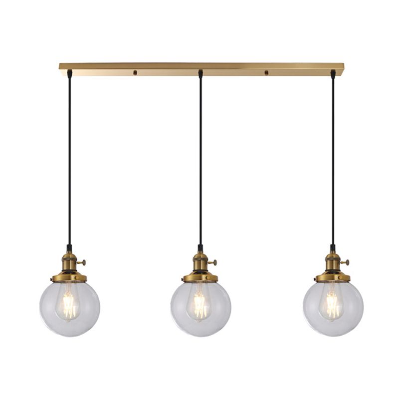 Lampada a sospensione del globo di ferro elettroplate in vetro a 3 luci a 3 luci in stile retrò industriale