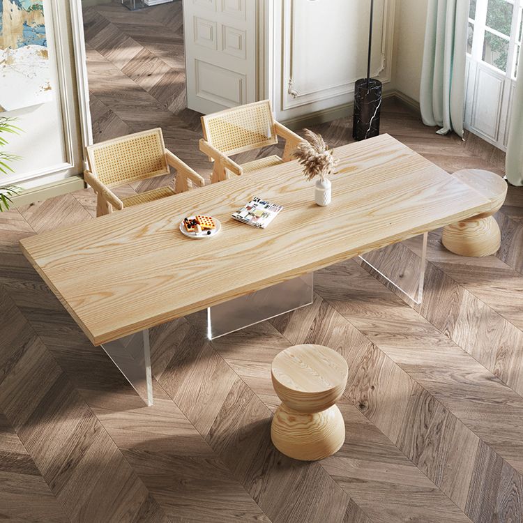 Solid Wood Top Dinner Table Modern Natural Acrylic Tripod Dining Table