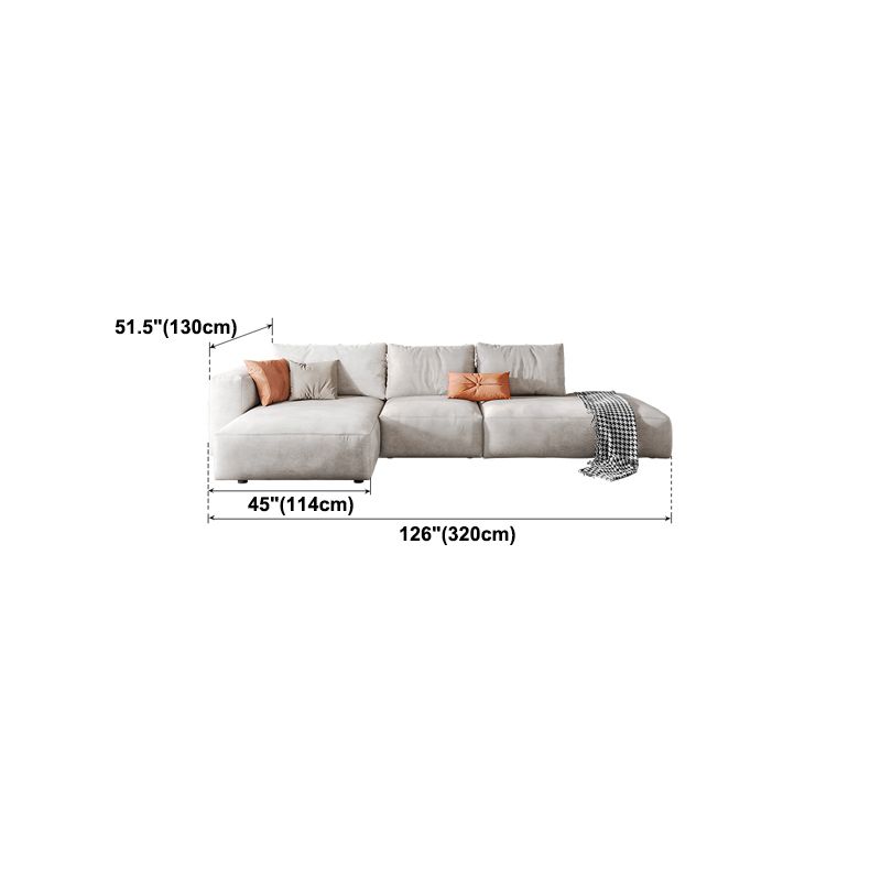 Faux Leather Square Arm Sofa with Chaise Modern Loose Back Sofa in Gray