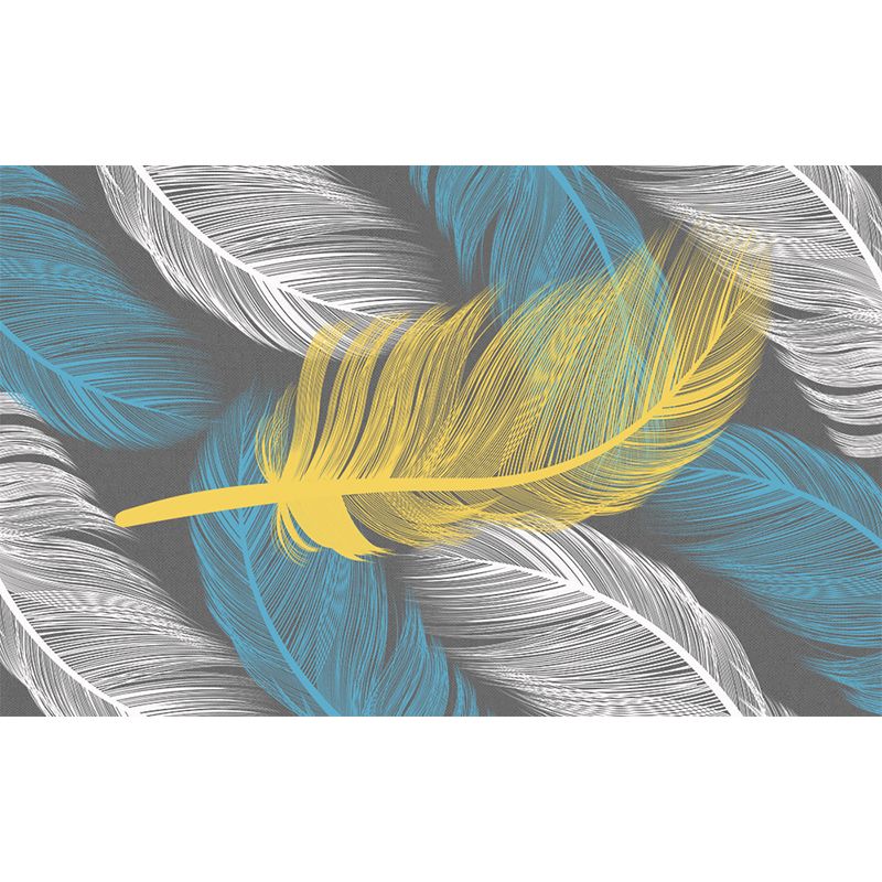 Giant Contemporary Wall Mural in Pastel Color Bird Feather Wall Decor, Custom Printed
