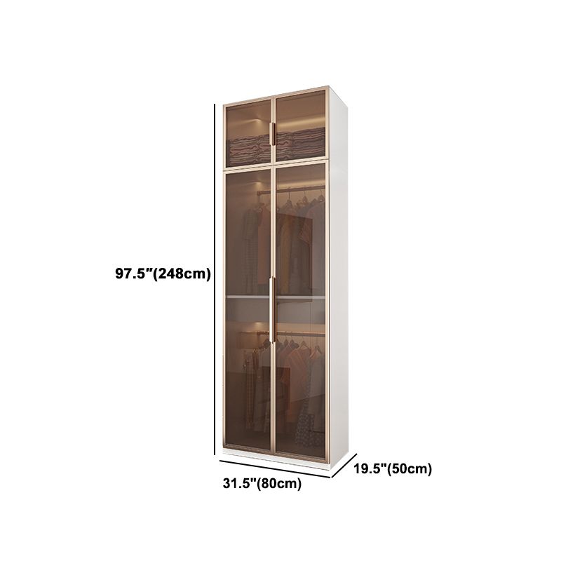 White Manufactured Wood  Cabinet with Glass Door Modern Hinged Door Wardrobe for Home