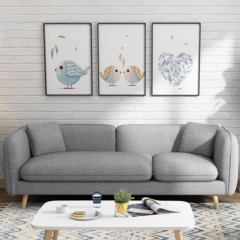 Contemporary 27.55" H Cotton Blend Square Arm Sofa with Pillows