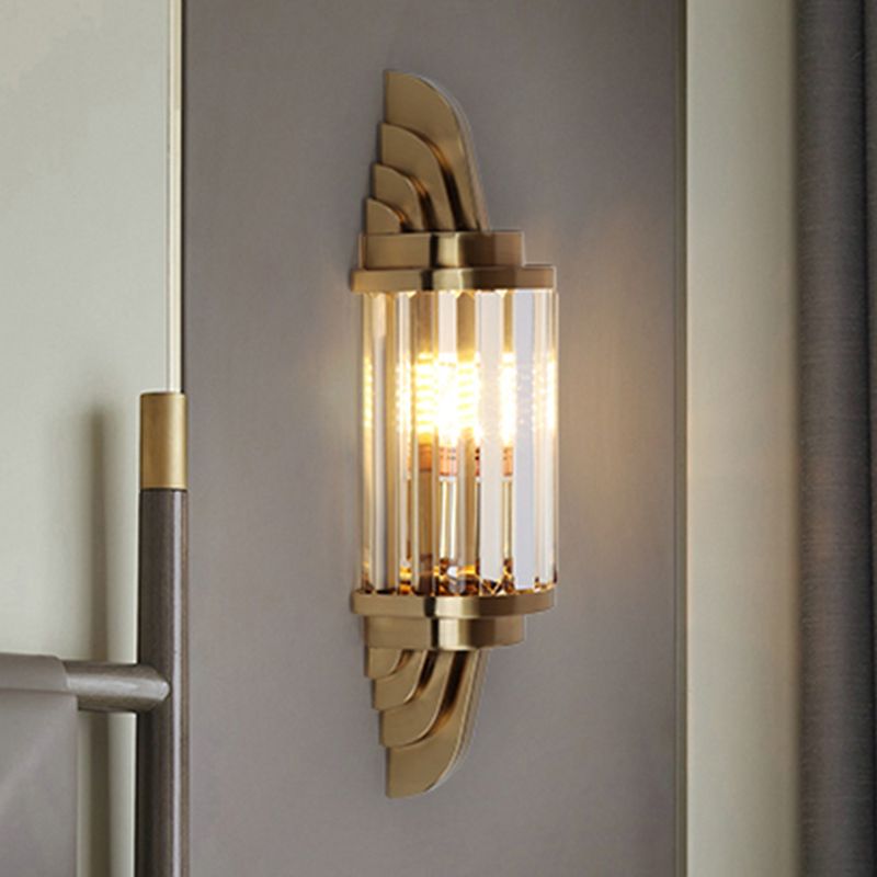 1 Cylindre Cylindre Light Light Contemporary Brass Crystal Wall Mount Moup de montage pour le salon