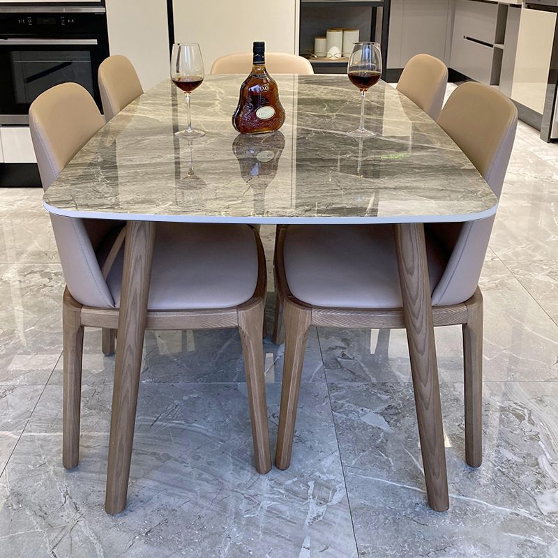 Contemporary Fixed Faux Marble Top Dining Room Table¬†with 4 Solid Wood Legs Kitchen Dining Set