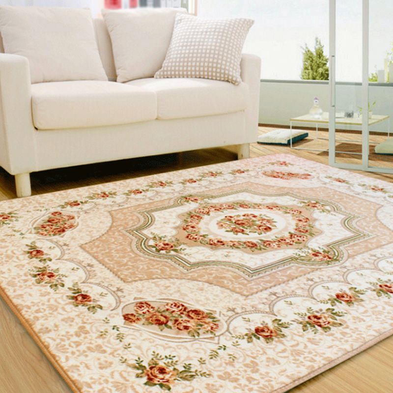 Europäischer Stilbereich Teppich Beige Polyester Rug Blumenmuster Anti-Schlupf-Teppich für Wohnkultur