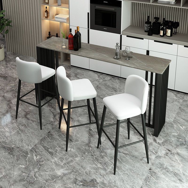 Marble Counter Table Rectangle Table Top with Black Double Base