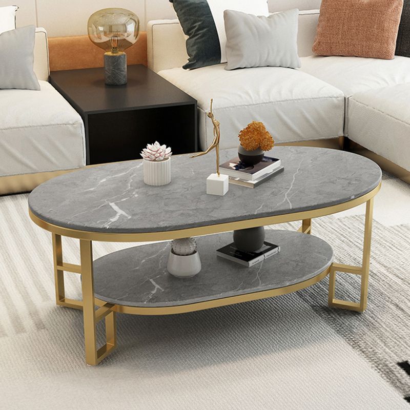 Glam 17.7" H Oval Slate Coffee Table Iron Frame Cocktail Table