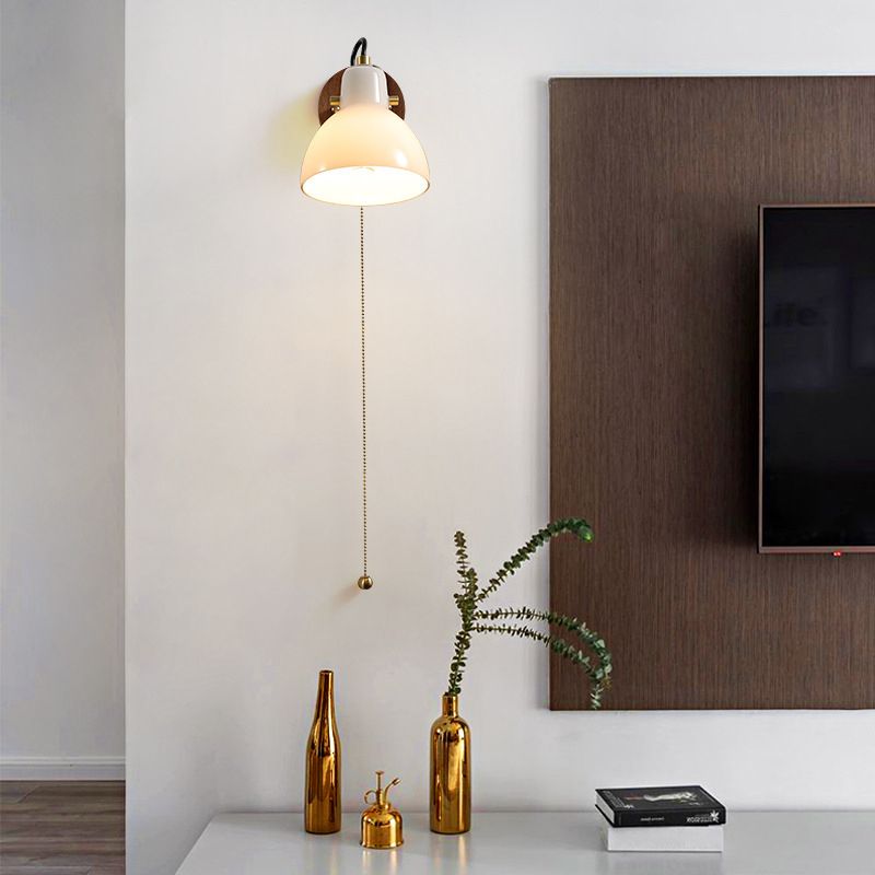Modernism Glass Shaded Wall Light Metal/Wood Lighting for Restaurant