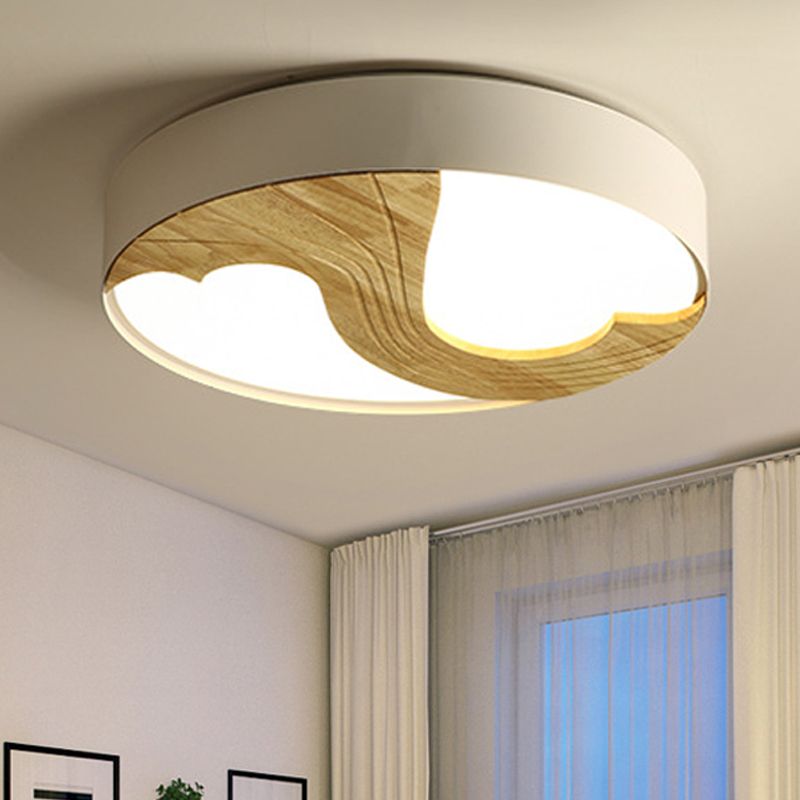 Plafonnier LED en bois romantique à Double cœur aimant en blanc pour chambre d'enfant