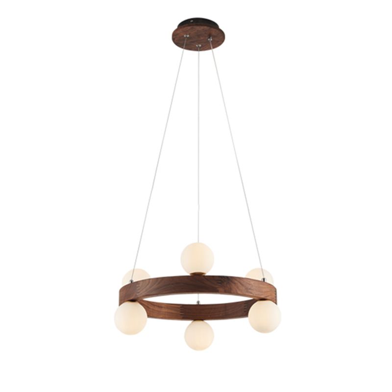 Round Chandelier Light Fixtures Modern Multi-Head Hanging Lamps with White Glass Shade