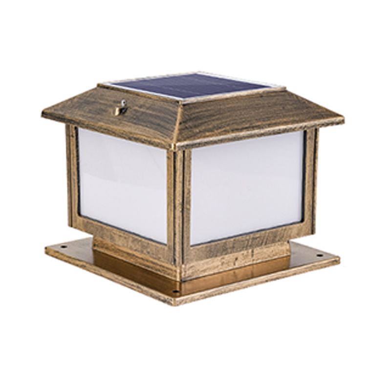Square Solar Pillar Lamp Contemporary Metal Outdoor Waterproof Light