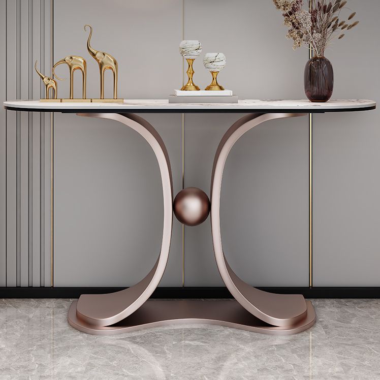 Glam Half Moon Console Table Stone Console Sofa Table for Hall