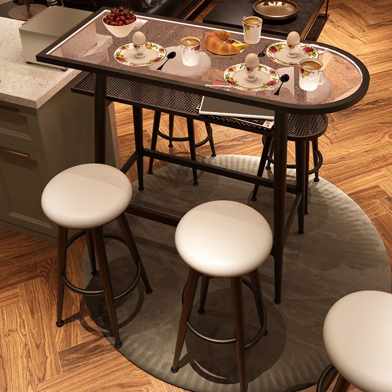 Round Faux Leather Dining Stool Backless Bar Stool with Metal Base