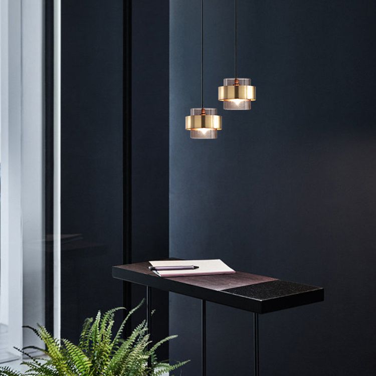 Cilindrisch glashangende lamp Modern Minimalisme 1 Lichte hanglamp met metalen ring