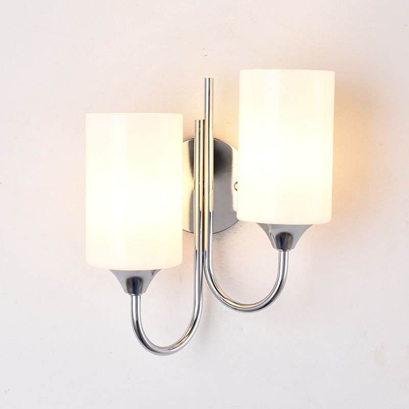 Modern Style Cylinder Wall Sconce Lights Glass 2 Lights Wall Mount Lighting