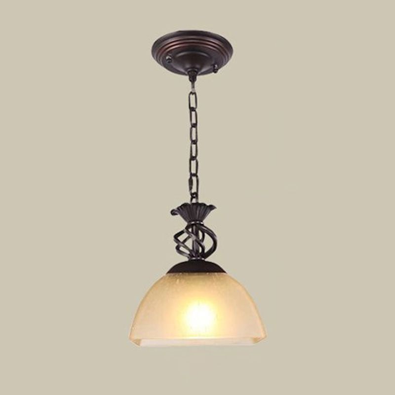 Single-Bulb Pendant Light Vintage Bowl Shape Frost Glass Hanging Pendant Light in Brown