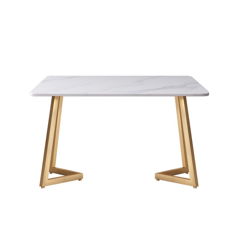 Iron Double Pedestal Table Modern Rectangle Stone Dining Table