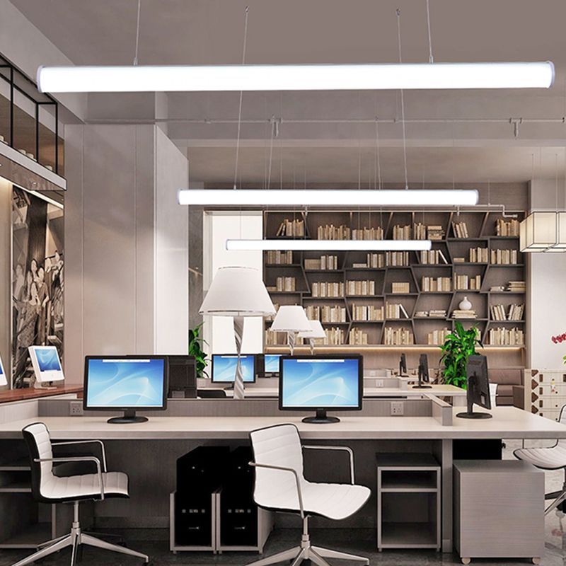 Modern Style Linear Shape Island Lighting Idea Metal 1-Light Island Pendant in White