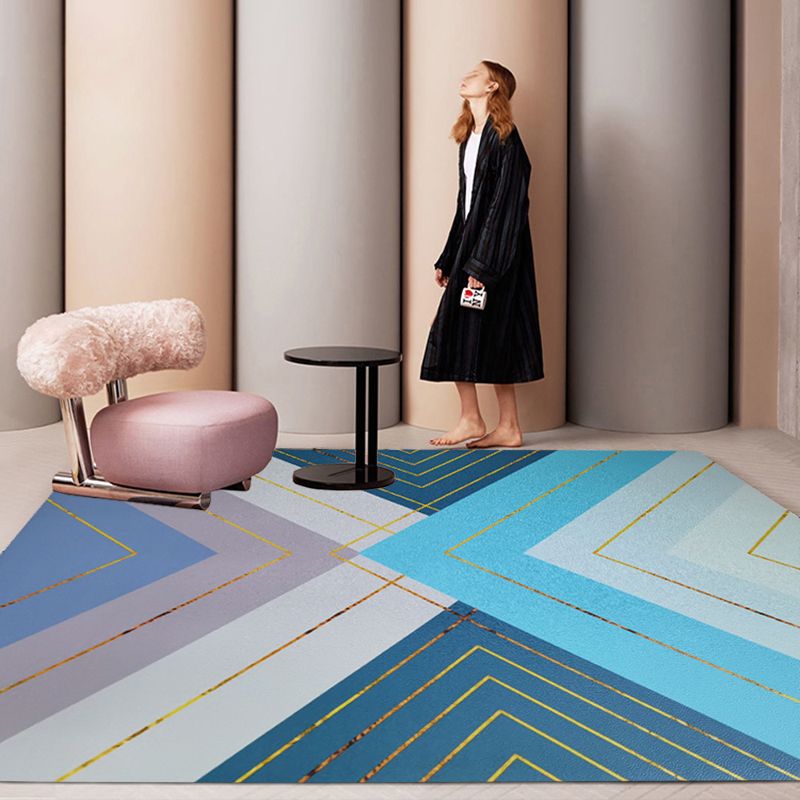 Navy Abstract Pattern Carpet PVC Modern Carpet Washable Carpet for Home Decor