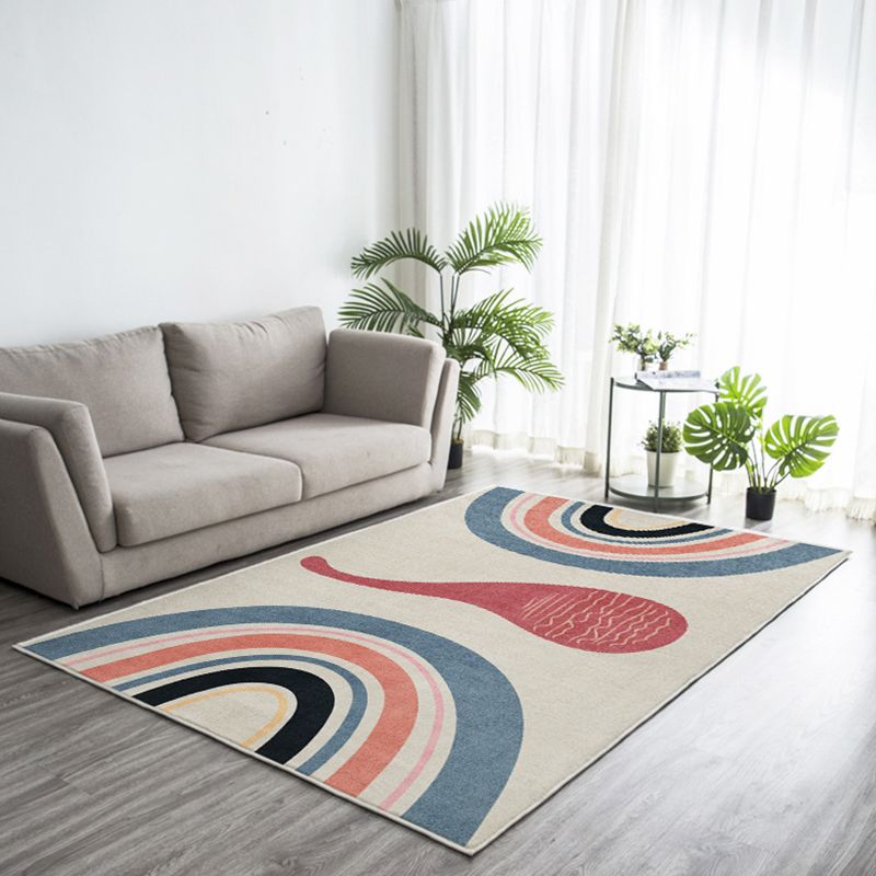 Dark Green Nordic Rug Polyester Color Block Rug Non-Slip Backing Rug for Living Room