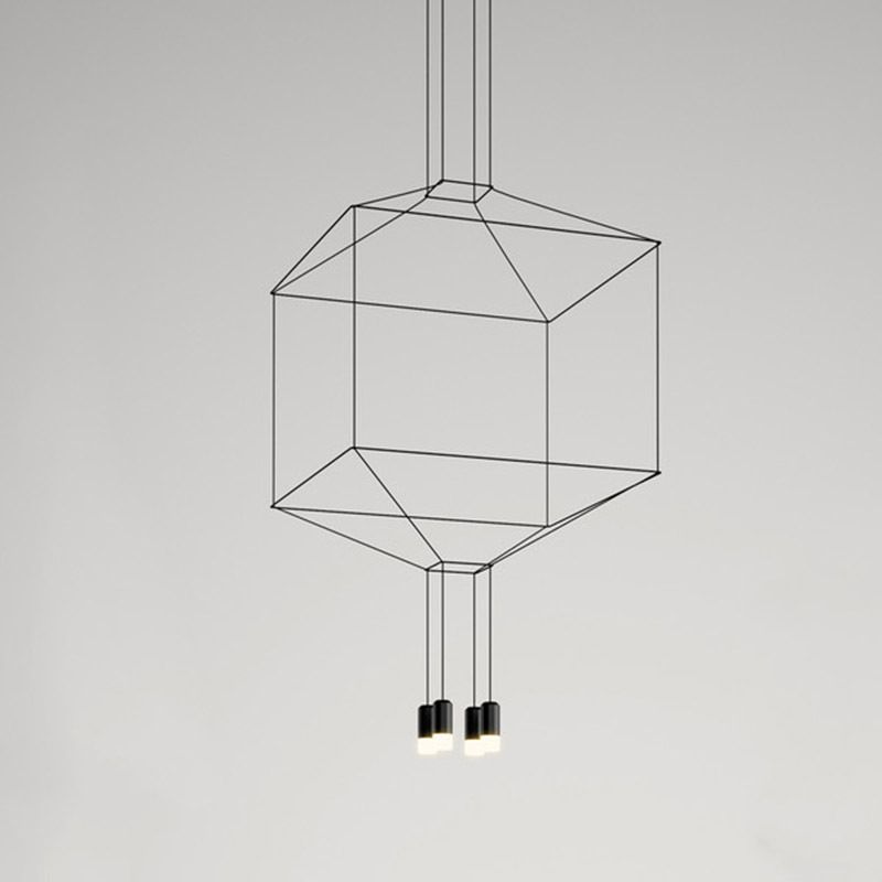 Black Metal 1 Light Pendant Light Nordic Modern Geometric Wire Cage Hanging Lamp for Restaurant